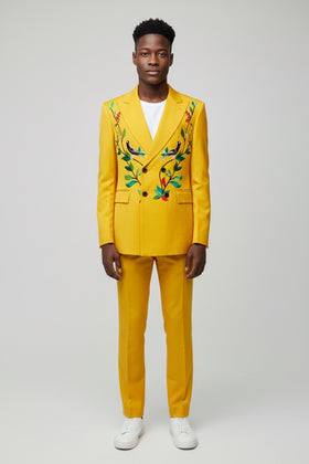 Yellow Heritage Thread Suit with Floral Embroidery