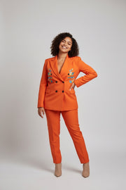 Orange Heritage Thread Suit with Floral Embroidery
