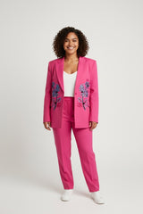 Pink Heritage Thread Suit with Blue Floral Embroidery